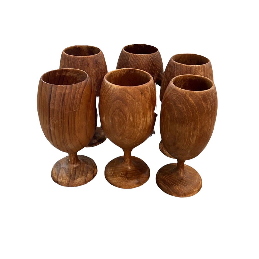 VNT 6– Hand turned Teak wood  goblets, each made from 1 piece of wood, unusual